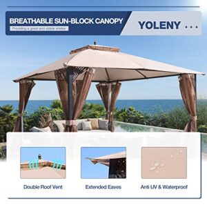 YOLENY 10'x12' Outdoor Canopy, Patio Gazebo with Mosquito Netting, Canopy Tent with Waterproof Double Roof Tops and Steel Frame, for Garden, Backyard,Parties, Deck