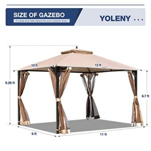 YOLENY 10'x12' Outdoor Canopy, Patio Gazebo with Mosquito Netting, Canopy Tent with Waterproof Double Roof Tops and Steel Frame, for Garden, Backyard,Parties, Deck