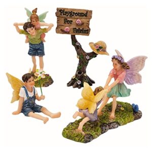 PRETMANNS Fairy Garden Accessories Outdoor - Fairies for Fairy Garden - Miniature Fairy Garden Fairies for Garden - Boy & Girl Garden Fairies Supplies - Fairy Garden Figurines Playground Kit 4 Pieces