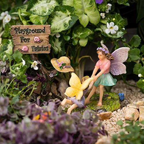 PRETMANNS Fairy Garden Accessories Outdoor - Fairies for Fairy Garden - Miniature Fairy Garden Fairies for Garden - Boy & Girl Garden Fairies Supplies - Fairy Garden Figurines Playground Kit 4 Pieces