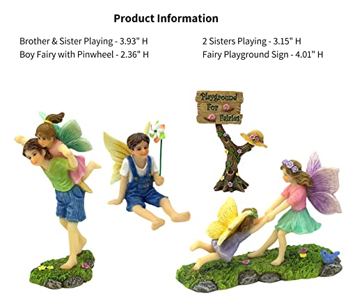 PRETMANNS Fairy Garden Accessories Outdoor - Fairies for Fairy Garden - Miniature Fairy Garden Fairies for Garden - Boy & Girl Garden Fairies Supplies - Fairy Garden Figurines Playground Kit 4 Pieces