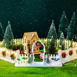 bucherry 4 pieces christmas village fairy garden fence led fence white mini picket fence decoration miniature wire fence christmas gate lit figurine for outdoor dollhouse house accessories