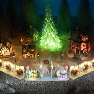 Bucherry 4 Pieces Christmas Village Fairy Garden Fence LED Fence White Mini Picket Fence Decoration Miniature Wire Fence Christmas Gate Lit Figurine for Outdoor Dollhouse House Accessories