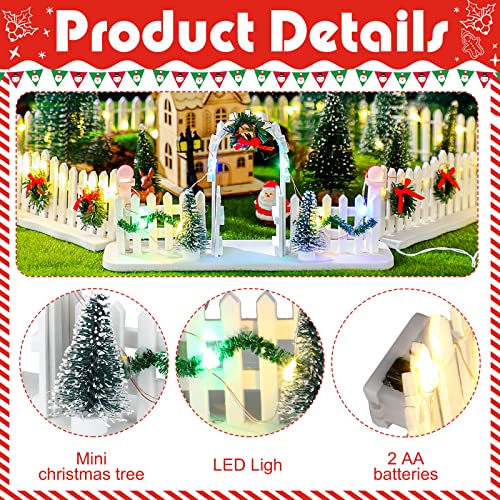 Bucherry 4 Pieces Christmas Village Fairy Garden Fence LED Fence White Mini Picket Fence Decoration Miniature Wire Fence Christmas Gate Lit Figurine for Outdoor Dollhouse House Accessories