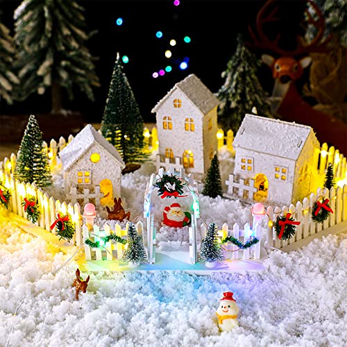 Bucherry 4 Pieces Christmas Village Fairy Garden Fence LED Fence White Mini Picket Fence Decoration Miniature Wire Fence Christmas Gate Lit Figurine for Outdoor Dollhouse House Accessories