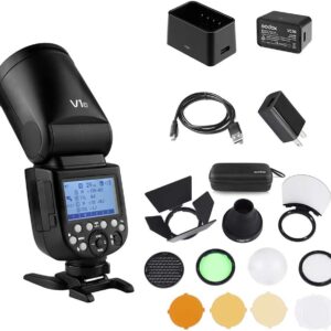 Godox V1C Camera Flash Speedlite Speedlight Round Head Compatible with Canon EOS Series 1500D 3000D 5D Mark LLL 5D Mark ll for Wedding Portrait Studio Photography + Godox AK-R1 Pocket Flash Light Acce