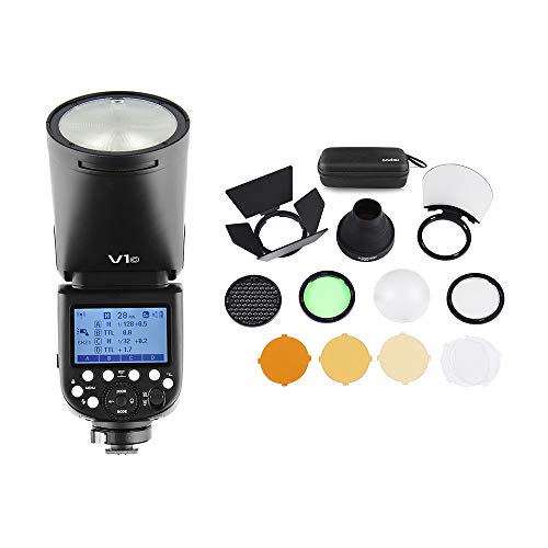 Godox V1C Camera Flash Speedlite Speedlight Round Head Compatible with Canon EOS Series 1500D 3000D 5D Mark LLL 5D Mark ll for Wedding Portrait Studio Photography + Godox AK-R1 Pocket Flash Light Acce