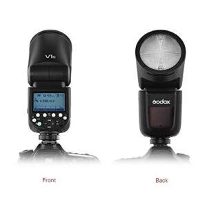 Godox V1C Camera Flash Speedlite Speedlight Round Head Compatible with Canon EOS Series 1500D 3000D 5D Mark LLL 5D Mark ll for Wedding Portrait Studio Photography + Godox AK-R1 Pocket Flash Light Acce