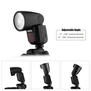 Godox V1C Camera Flash Speedlite Speedlight Round Head Compatible with Canon EOS Series 1500D 3000D 5D Mark LLL 5D Mark ll for Wedding Portrait Studio Photography + Godox AK-R1 Pocket Flash Light Acce