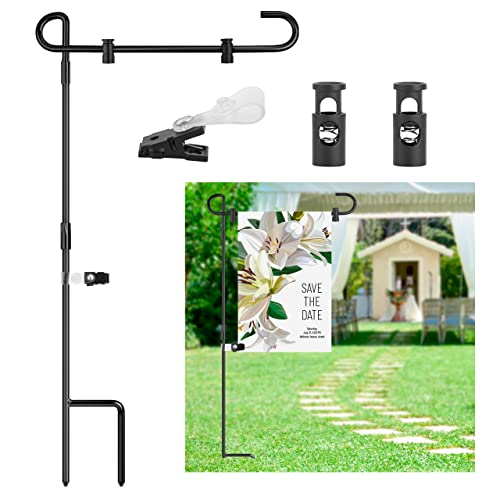 Garden Flag Holder Stand, Premium Garden Flag Pole Stand Metal Powder-Coated Weather-Proof Paint, with Anti-Wind Clip and Stoppers for Outdoor Garden Lawn, Yard Flags(4 Pack)