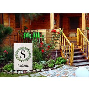 ULOVE LOVE YOURSELF Welcome Decorative Garden Flags with Letter S/Olive Wreath Double Sided House Yard Patio Outdoor Garden Flags Small Garden Flag 12.5×18 Inch