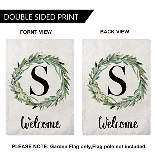 ULOVE LOVE YOURSELF Welcome Decorative Garden Flags with Letter S/Olive Wreath Double Sided House Yard Patio Outdoor Garden Flags Small Garden Flag 12.5×18 Inch