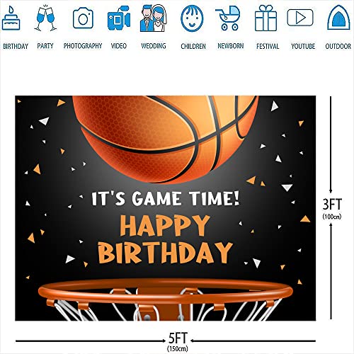 Ticuenicoa 5x3ft Basketball Themed Backdrop Happy Birthday Party Decorations for Teens Kids Game Time Background for Photography Newborn Baby Birthday Party Cake Table Banner