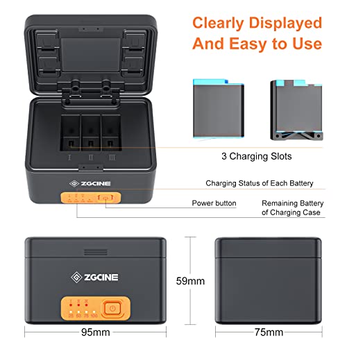 ZGCINE PS-G10 GoPro Charging case for Gopro Hero 10 Hero 9/8/7/6/5 Battery, Built-in 10400 mAh Rechargeable Battery, Fast Charging with USB-C Input&Output USB-A Output, Small and Portable