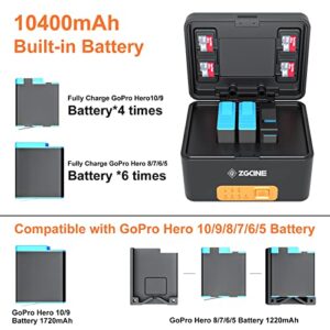 ZGCINE PS-G10 GoPro Charging case for Gopro Hero 10 Hero 9/8/7/6/5 Battery, Built-in 10400 mAh Rechargeable Battery, Fast Charging with USB-C Input&Output USB-A Output, Small and Portable