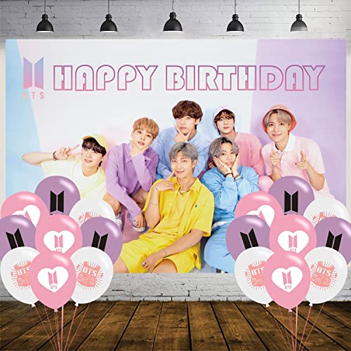 BTS Bangtan Boys Birthday Party Decoration, BTS Party Photo Background 5 x 3 FT and 18 Pcs BTS Balloon, BTS Merch Party Backdrop Supplies