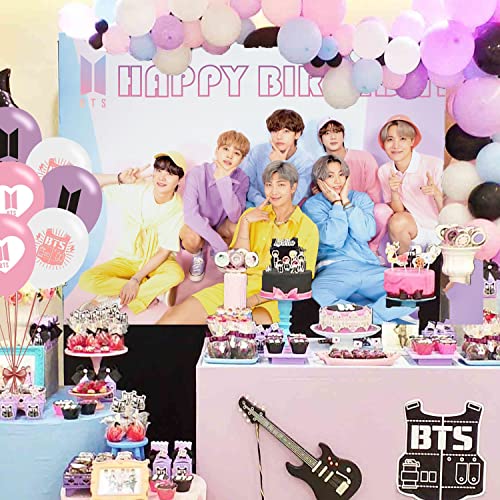 BTS Bangtan Boys Birthday Party Decoration, BTS Party Photo Background 5 x 3 FT and 18 Pcs BTS Balloon, BTS Merch Party Backdrop Supplies