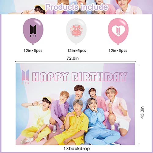 BTS Bangtan Boys Birthday Party Decoration, BTS Party Photo Background 5 x 3 FT and 18 Pcs BTS Balloon, BTS Merch Party Backdrop Supplies