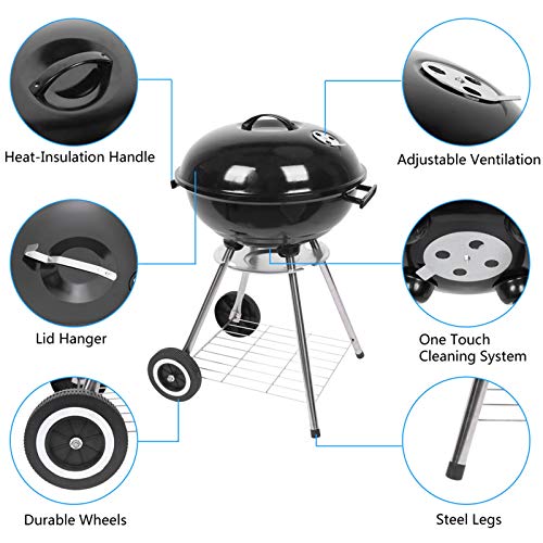 18 Inch Charcoal Stove Enamel (Cover Furnace Body) Side Wheel Diameter 15cm for Outdoor Picnic, Patio, Garden Backyard & Camping (Black)