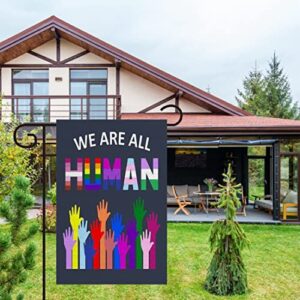 We Are All Human Garden Flag BLM Equality Love is Love Sign Vertical Double Sided LGBTQ Decor Burlap Flag Outdoor, Yard, Party Decor 12.5 x 18 inches