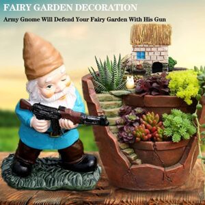 GAZETSZ Garden Gnomes, Gnome Statues, Military Gnome with Gun, Funny Army Gnomes Decorations for Yard, Indoor Outdoor Halloween Christmas Thanksgiving Gifts (Red+Yellow+Blue)