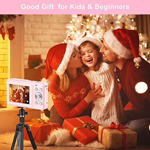 Digital Camera, FHD 1080P Digital Camera for Kids with 32GB SD Card 16X Digital Zoom, Compact Camera Point and Shoot Digital Cameras Portable Mini Camera for Teens Students Boys Girls Seniors(Pink)