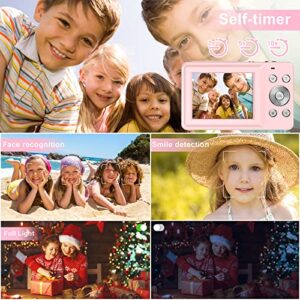 Digital Camera, FHD 1080P Digital Camera for Kids with 32GB SD Card 16X Digital Zoom, Compact Camera Point and Shoot Digital Cameras Portable Mini Camera for Teens Students Boys Girls Seniors(Pink)