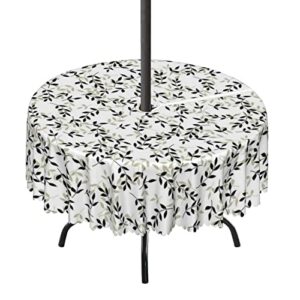 lirduipu botanical pattern round outdoor tablecloth,outdoor round tablecloth with umbrella hole – water resistant spillproof,for party patio garden tabletop decor(52″ round,white pale khaki)