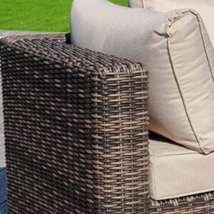 SUSIE'S GARDEN Wicker Patio Furniture Conversation Set No Assembly Outdoor Sectional Sofa Aluminum Brown Couch Modern Deck Rattan Furniture (6pcs Conversation Set)