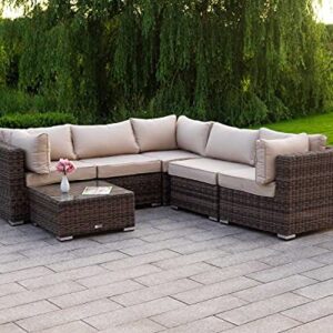 SUSIE'S GARDEN Wicker Patio Furniture Conversation Set No Assembly Outdoor Sectional Sofa Aluminum Brown Couch Modern Deck Rattan Furniture (6pcs Conversation Set)