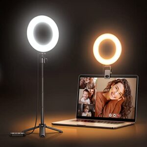 kaiess video conference lighting, ring light for computer monitor, laptop ring light with clip and tripod for zoom call lighting/remote working/live streaming, webcam light with 3 light modes