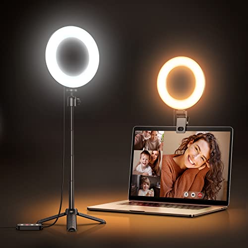 Kaiess Video Conference Lighting, Ring Light for Computer Monitor, Laptop Ring Light with Clip and Tripod for Zoom Call Lighting/Remote Working/Live Streaming, Webcam Light with 3 Light Modes