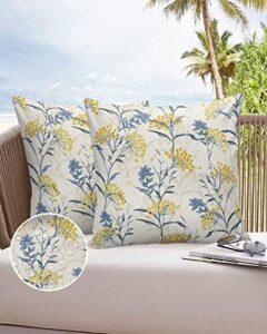 outdoor throw pillow cover farmhouse yellow berry blue plant waterproof cushion covers 2 pack boho botanical on beige pillow cases home decoration for patio garden couch sofa
