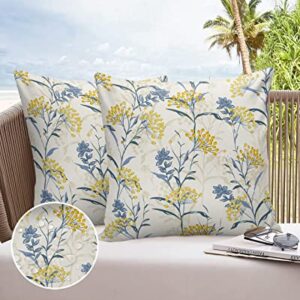 Outdoor Throw Pillow Cover Farmhouse Yellow Berry Blue Plant Waterproof Cushion Covers 2 Pack Boho Botanical on Beige Pillow Cases Home Decoration for Patio Garden Couch Sofa