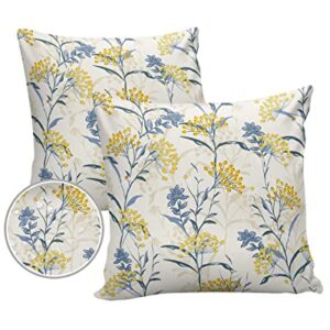 Outdoor Throw Pillow Cover Farmhouse Yellow Berry Blue Plant Waterproof Cushion Covers 2 Pack Boho Botanical on Beige Pillow Cases Home Decoration for Patio Garden Couch Sofa