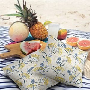 Outdoor Throw Pillow Cover Farmhouse Yellow Berry Blue Plant Waterproof Cushion Covers 2 Pack Boho Botanical on Beige Pillow Cases Home Decoration for Patio Garden Couch Sofa