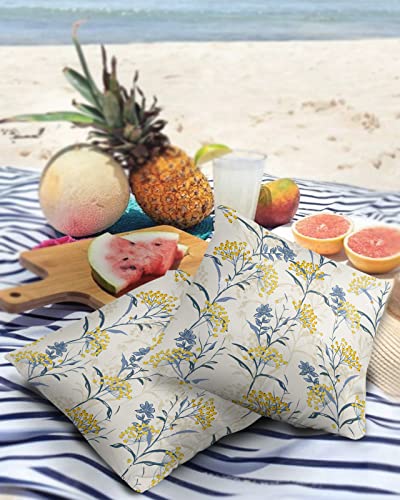 Outdoor Throw Pillow Cover Farmhouse Yellow Berry Blue Plant Waterproof Cushion Covers 2 Pack Boho Botanical on Beige Pillow Cases Home Decoration for Patio Garden Couch Sofa