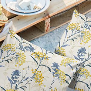 Outdoor Throw Pillow Cover Farmhouse Yellow Berry Blue Plant Waterproof Cushion Covers 2 Pack Boho Botanical on Beige Pillow Cases Home Decoration for Patio Garden Couch Sofa