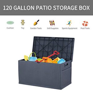 COVERONICS 120 Gallon Patio Stroage Deck Box Waterproof Plastic Outdoor Storage Container for Patio Furniture Cushions,Pool Toys,Garden Tools