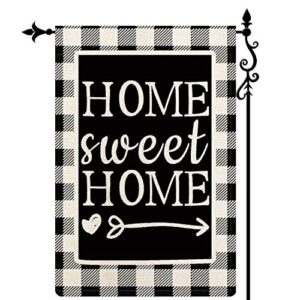 coskaka home decorative welcome home sweet home garden flag buffalo plaid check outdoor black and white burlap spring summer outside farmhouse holiday flag 12.5 x 18″