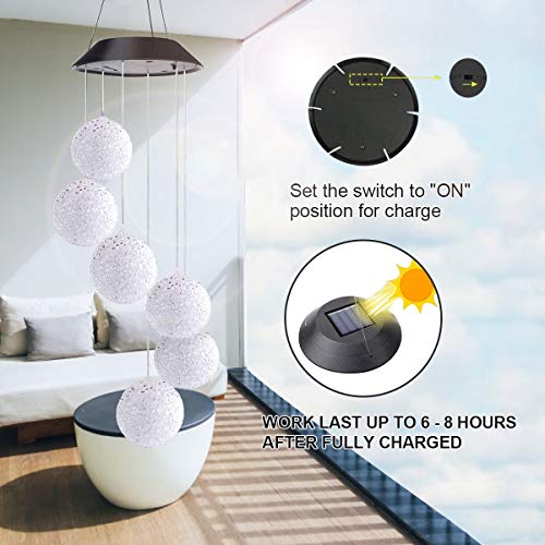 Alitamei Solar Wind Chimes Color Changing Crystal Ball LED Solar Mobile Light Solar Powered Wind Chime Waterproof Hanging Solar Mobile Lamp for Patio Yard Garden Home Decoration