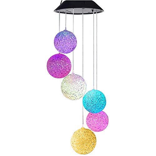 Alitamei Solar Wind Chimes Color Changing Crystal Ball LED Solar Mobile Light Solar Powered Wind Chime Waterproof Hanging Solar Mobile Lamp for Patio Yard Garden Home Decoration