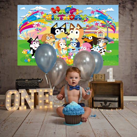 Happy Birthday Backdrop for Dog Party Decorations,5 x 3FT Birthday Banner for Girls Boys Kids Birthday Party Decor