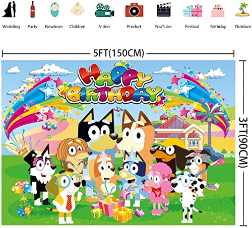 Happy Birthday Backdrop for Dog Party Decorations,5 x 3FT Birthday Banner for Girls Boys Kids Birthday Party Decor