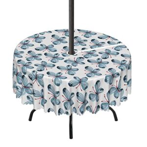 Lirduipu Butterfly Pattern Round Outdoor Tablecloth,Round Tablecloth with Umbrella Hole and Zipper for Patio Garden,Waterproof Spill-Proof,for Outdoor Table with Umbrella(52" Round,Blue Red)