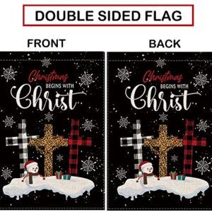 Christmas Garden Flag Christ Cross Religious Double Sided Burlap Vertical 12.5 x 18 Inch Merry Christmas Outdoor Decorations Yard Home Decor