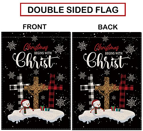 Christmas Garden Flag Christ Cross Religious Double Sided Burlap Vertical 12.5 x 18 Inch Merry Christmas Outdoor Decorations Yard Home Decor