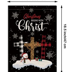 Christmas Garden Flag Christ Cross Religious Double Sided Burlap Vertical 12.5 x 18 Inch Merry Christmas Outdoor Decorations Yard Home Decor