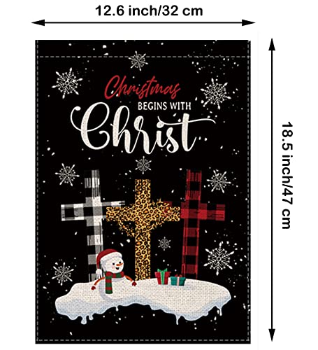 Christmas Garden Flag Christ Cross Religious Double Sided Burlap Vertical 12.5 x 18 Inch Merry Christmas Outdoor Decorations Yard Home Decor