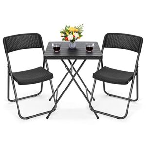 nuu garden 3 pieces outdoor patio bistro set premium resin folding bistro table and chairs, all weather metal furniture set for balcony, porch, backyard-black